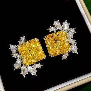 NWT Elegant Yellow and Silver Stud Earrings